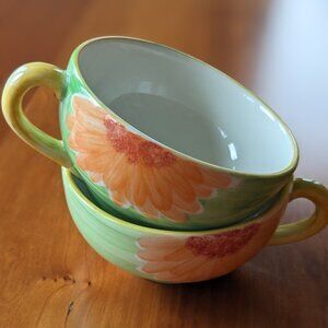 Vintage Hand Painted Cups Jaliang Sunflower - set of 2 coffee or tea cups